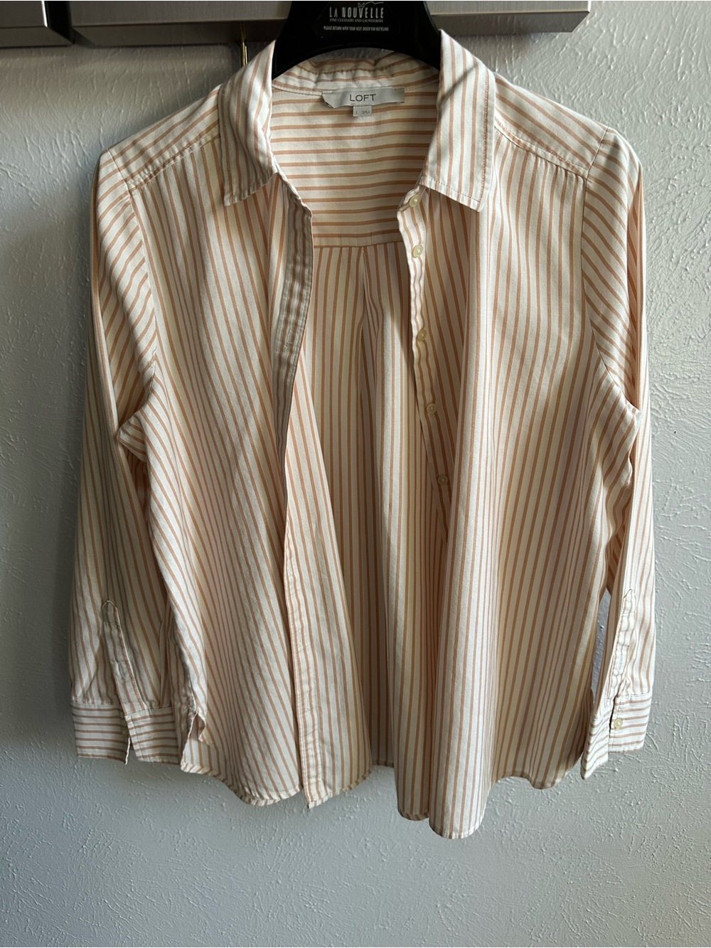 LOFT Cream and Salmon Striped Button-Down Shirt